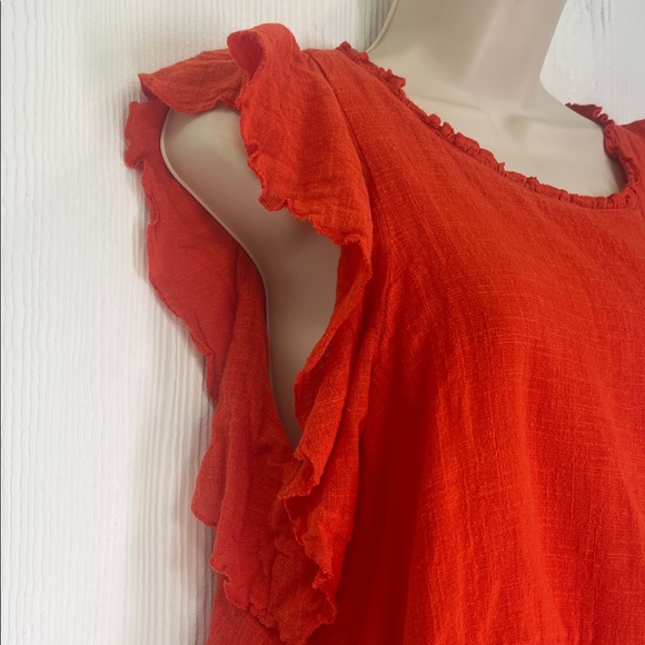 Anthropologie - Maeve Cascade Orange Ruffled Short Sleeve Blouse Size Small - Picture 4 of 10